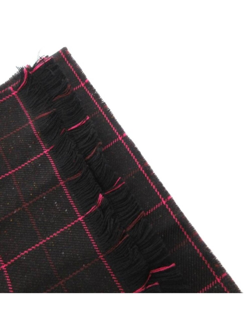 Gucci Scarf Shawl Wool Plaid Fringe Black Pink - Picture 6 of 7